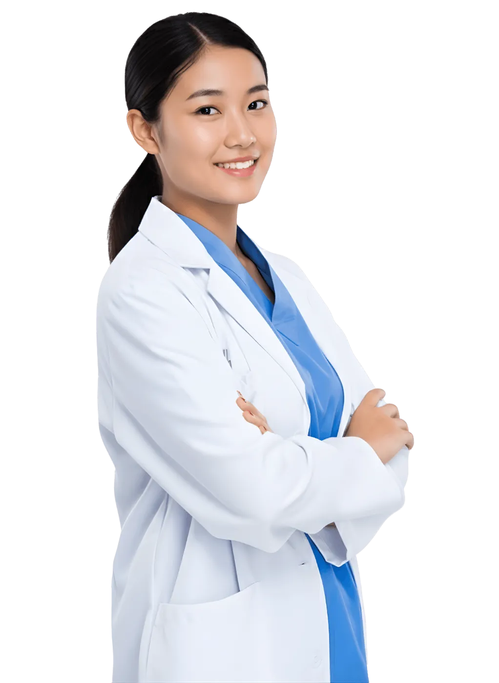 Beautiful smiling doctor hand folded