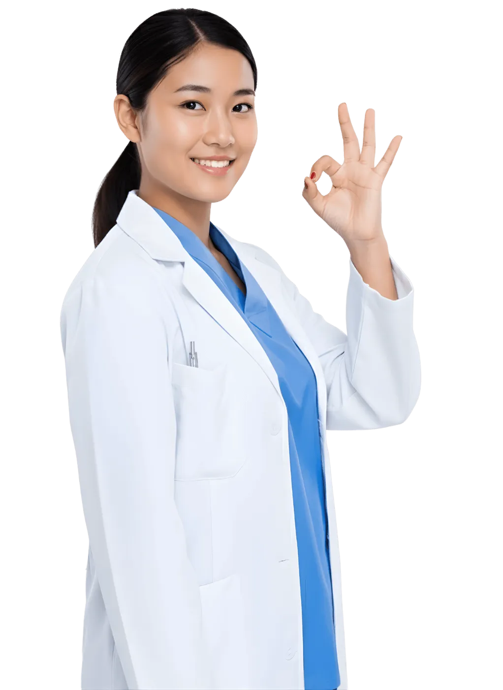 Beautiful smiling doctor showing ok sign with hand